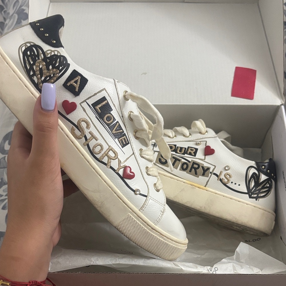 Aldo White Heart Design Sneakers